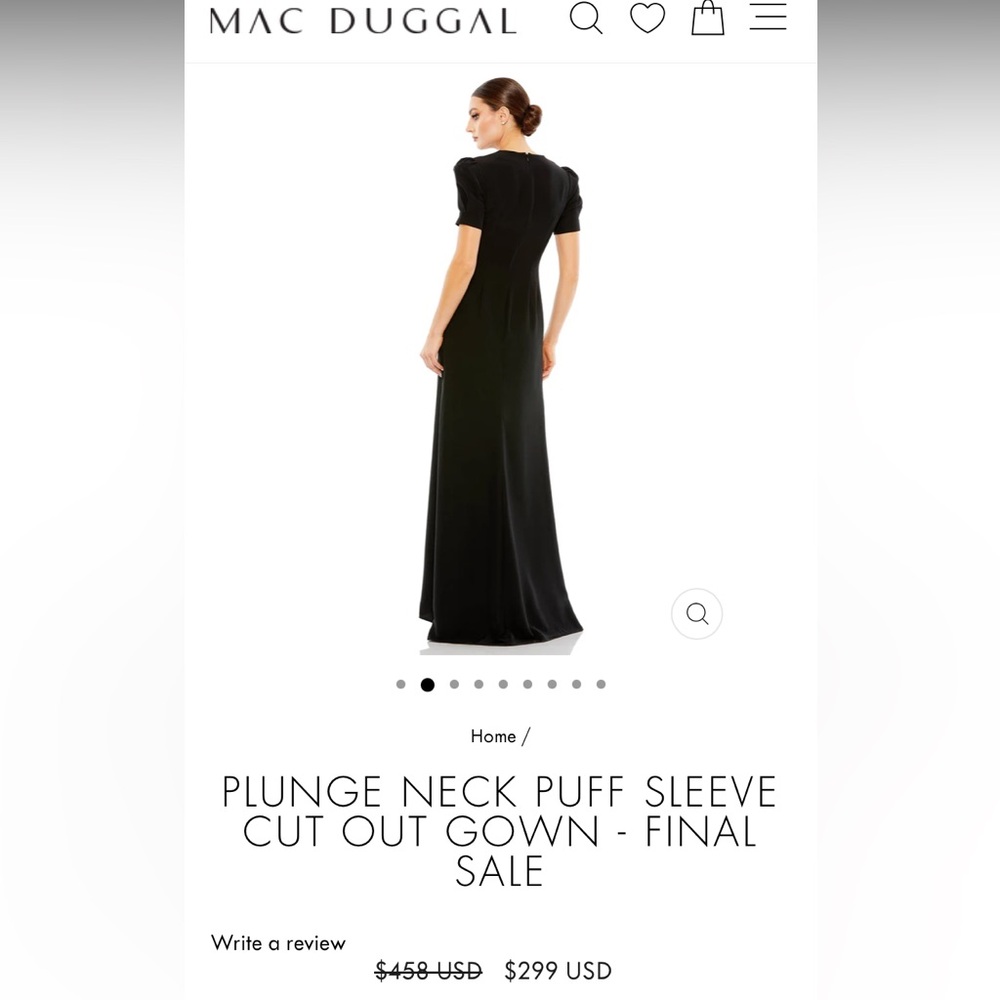 Ieena for Mac Duggal PLUNGE NECK PUFF SLEEVE CUT OUT GOWN